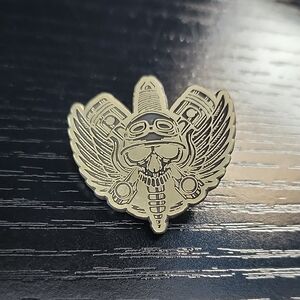 Gold Winged Skull Biker Free Spirit Enamel Pin